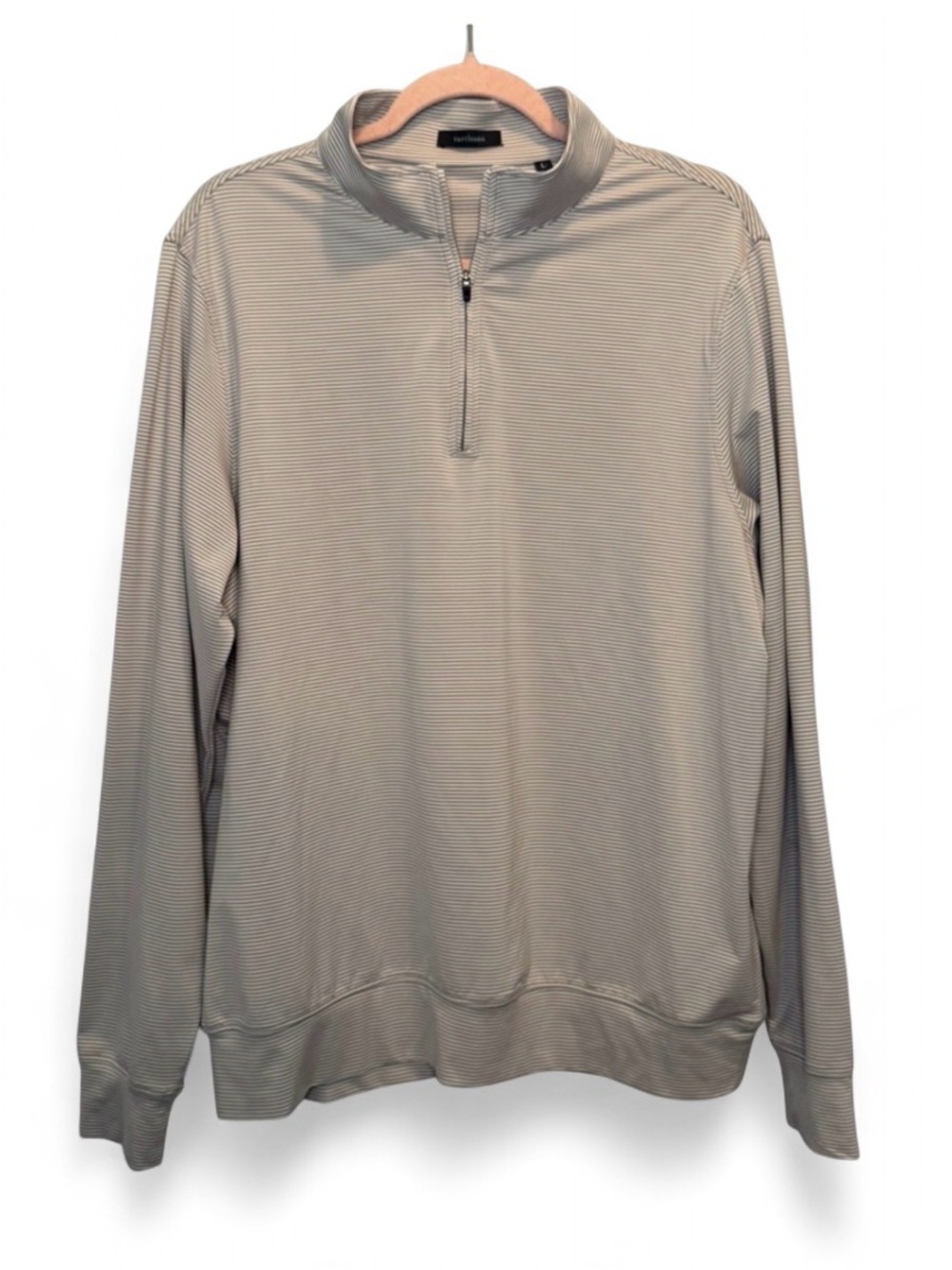 Turtleson Men's Large Carter Stripe Performance Quarter Zip Pullover White Grey